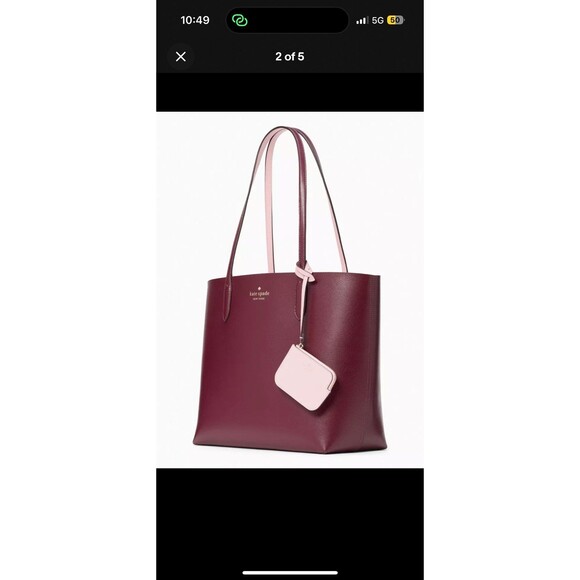 New Kate Spade Ava Reversible Tote with Pouch Double Faced Leather Deep Berry - Picture 2 of 5